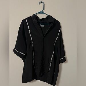 Black Button-Up Shirt with White Accents